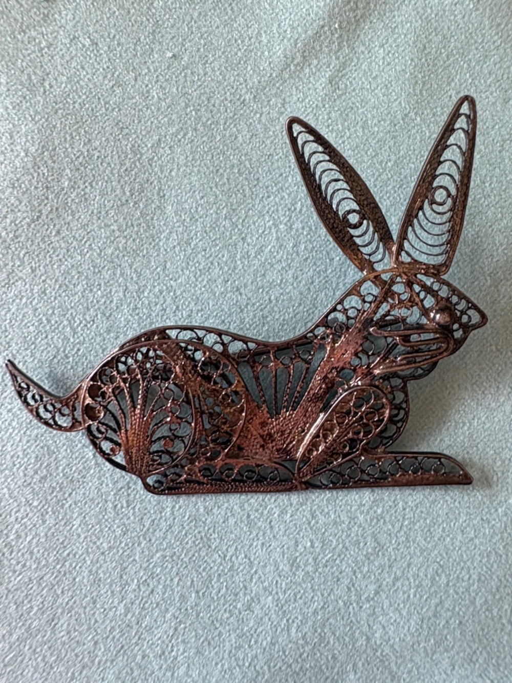Ornate vintage 925 sterling silver Rabbit brooch- Decorative Filigree Accent